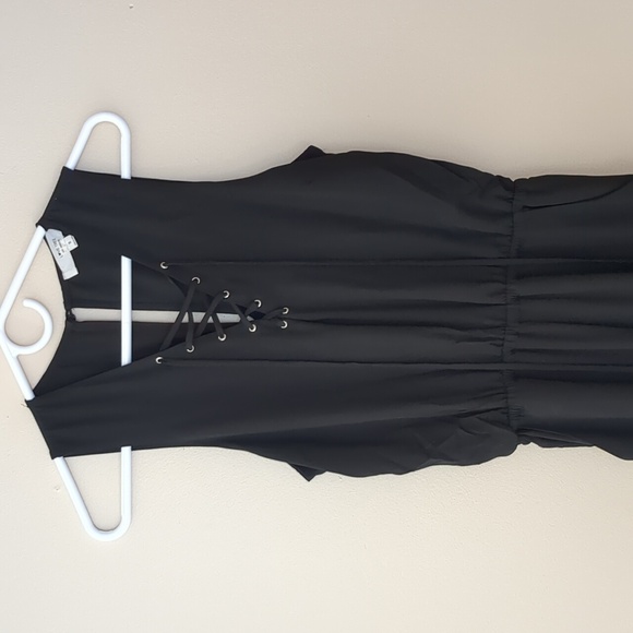 Small Love Tree Black Lace Up Detail Partially Lined Semisheer Jumpsuit - Picture 3 of 13